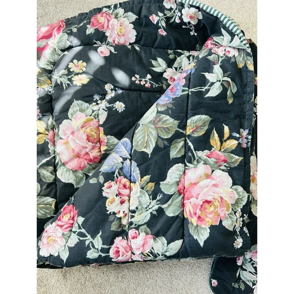 Vtg Croscill Francesca Queen Bedding Set Comforter Sheets Shams Skirt Black Rose